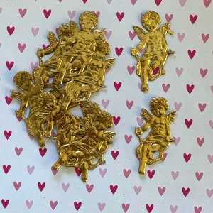 10 pcs Vintage/Antique Gold Cupid Dresden Diecut Victorian Scrap Valentines