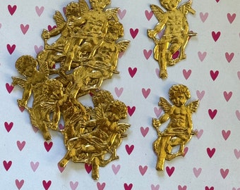 10 pcs Vintage/Antique Gold Cupid Dresden Diecut Victorian Scrap Valentines