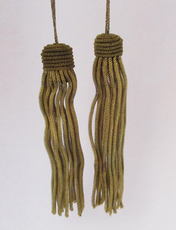 2 Vintage//Antique French Dark Gold Metallic Bullion Tiny 2 1//4/" Tassel Fringe