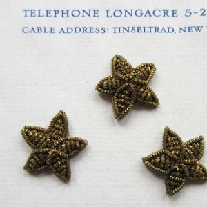 3 Vintage Gold Metallic Bullion Stars Applique 3/4"