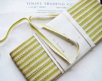 2 yards Vintage French  Kiwi Green/Cream Ombre Cotton Picot Ribbon Ribbonwork 3/8"