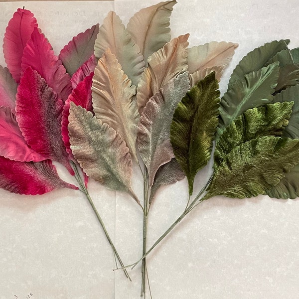 Antique Vintage Pink & Green Velvet/Satin Leaves Millinery UNUSED