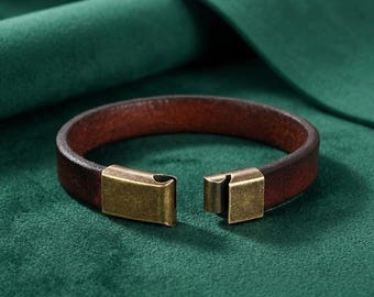 Men's Minimalist Leather Bracelet – Vintage Clasp, Brown Rustic Style