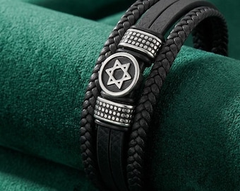 Star of David Men's Bracelet, Multi-Layer Braided Jewish Wristband