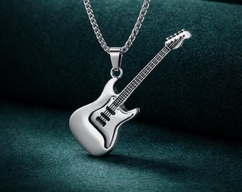 Electric Guitar Pendant Necklace – Music Lover Accessory, Silver Gold Black Finishes