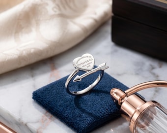 Heart and Arrow Ring, Two Tone Romantic Wrap Statement Band