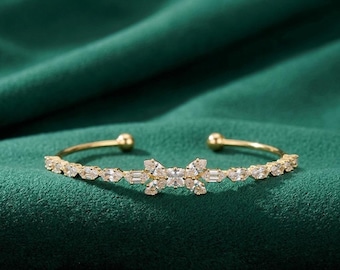 Butterfly Open Cuff Bracelet, Sparkling Marquise Bridal Bangle