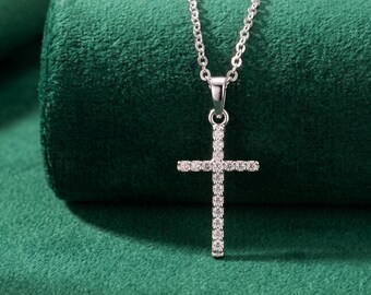Dainty Cross Necklace, Sparkling Crystal Pendant, Minimalist Religious Jewelry