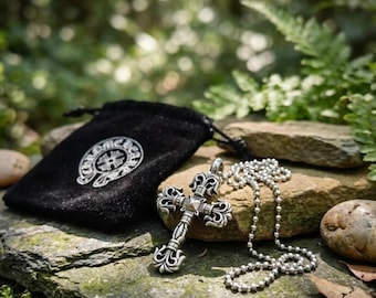 Gothic Cross Pendant Necklace, Fleur De Lis Star Cross Charm