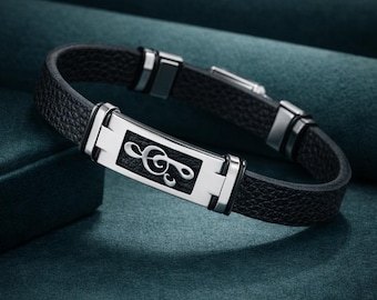 Treble Clef Leather Wrap Bracelet – Music Note Stainless Steel Jewelry