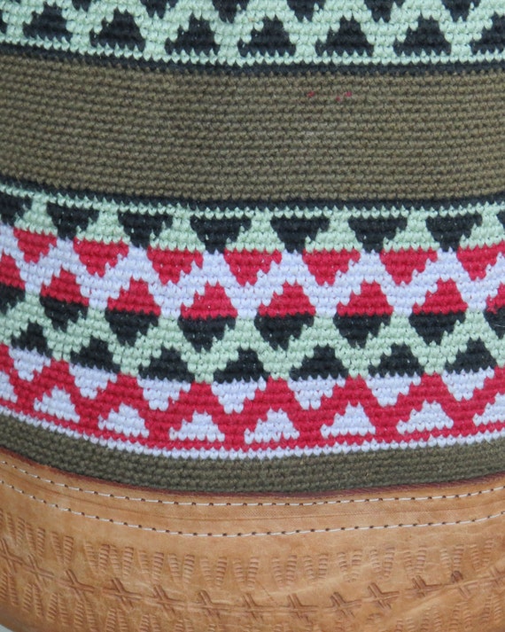 Mexican Tan Leather Woven Kilim Backpack / Ethnic / Ikat  display picture 1