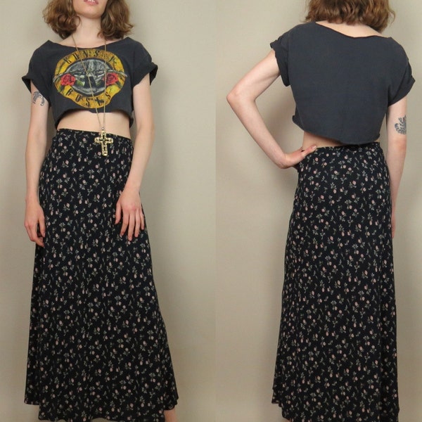 vintage 90s floral grunge revival maxi skirt / boho skirt / roses