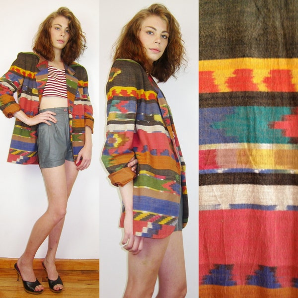 vintage 90s Ikat navajo aztec blazer jacket southwestern boyfriend coat