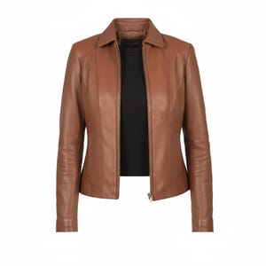 Jaqueta feminina de couro feita à mão – Jaqueta de couro de carneiro marrom de corte justo estilo motociclista – Casaco estilo café racer