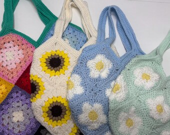Sac fourre-tout carré grand-mère en crochet avec poche