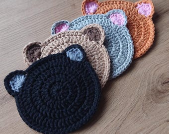 Crochet Cat Coaster, Handmade Home Decor