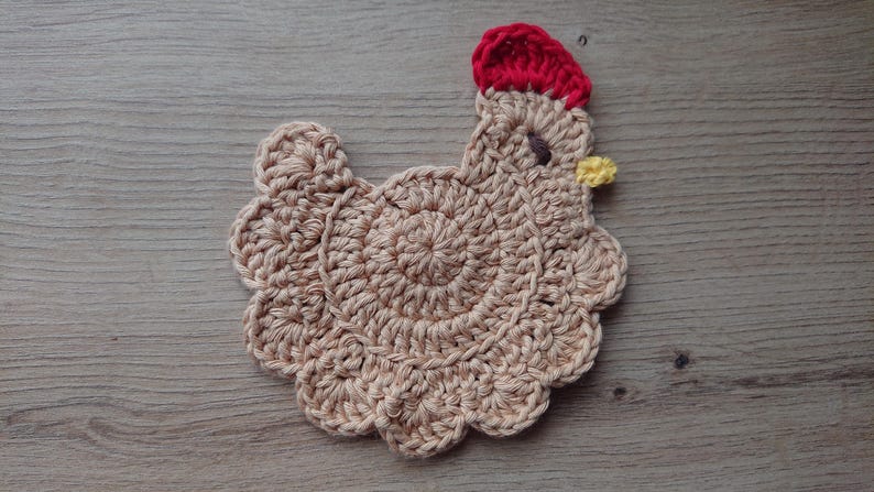 Stardew Valley crochet chicken coaster, Handmade drink placemat Nougat Chicken