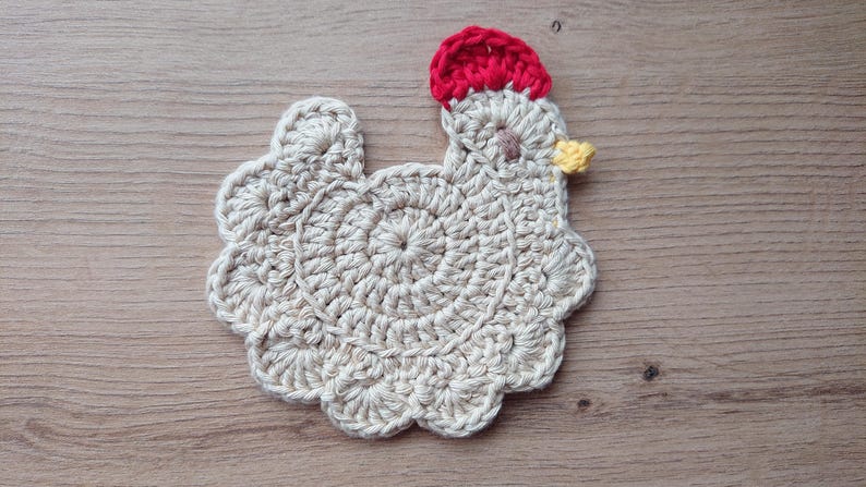 Stardew Valley crochet chicken coaster, Handmade drink placemat Late Chicken
