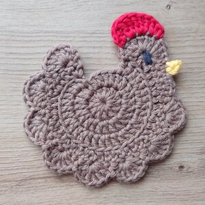 Stardew Valley crochet chicken coaster, Handmade drink placemat Chocolate Chicken
