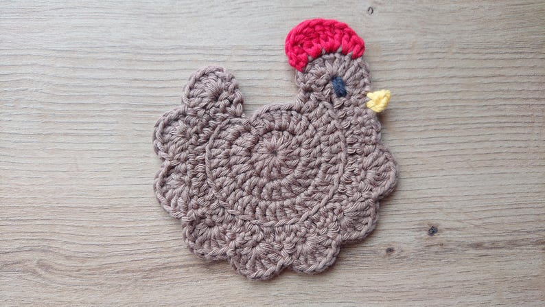 Stardew Valley crochet chicken coaster, Handmade drink placemat Chocolate Chicken