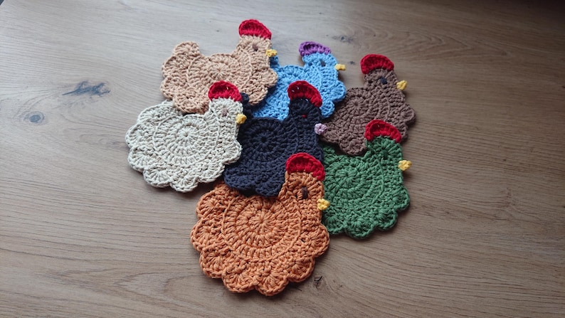 Stardew Valley crochet chicken coaster, Handmade drink placemat image 2