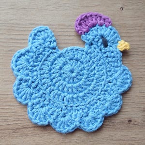 Stardew Valley crochet chicken coaster, Handmade drink placemat Blue Chicken