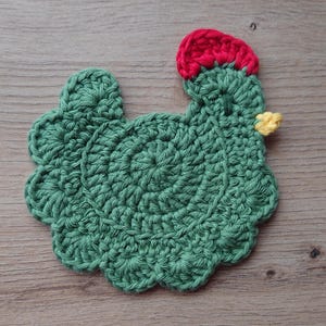 Stardew Valley crochet chicken coaster, Handmade drink placemat Dino Chicken