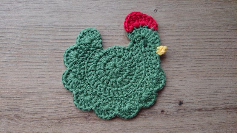 Stardew Valley crochet chicken coaster, Handmade drink placemat Dino Chicken