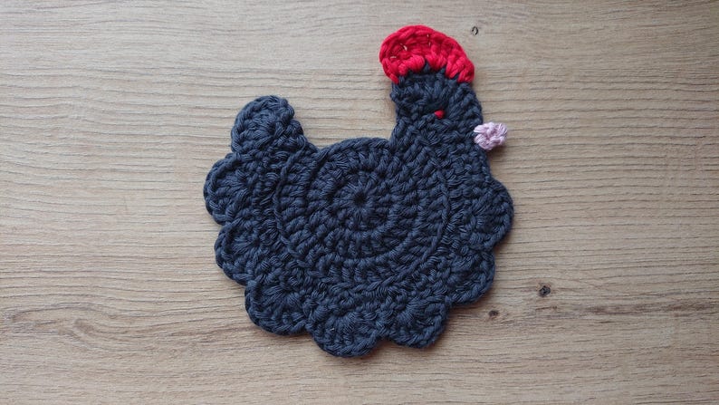 Stardew Valley crochet chicken coaster, Handmade drink placemat Void Chicken