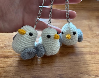 Crochet Seagull Key ring, Amigurumi Lucky Charm, Handmade bag accessory