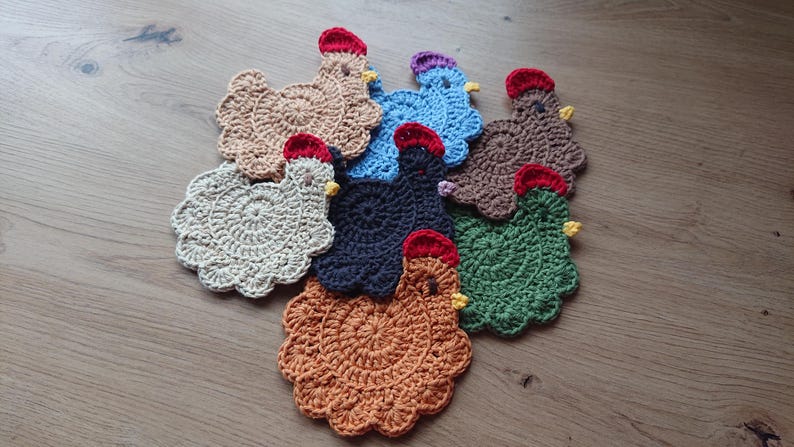 Stardew Valley crochet chicken coaster, Handmade drink placemat image 4