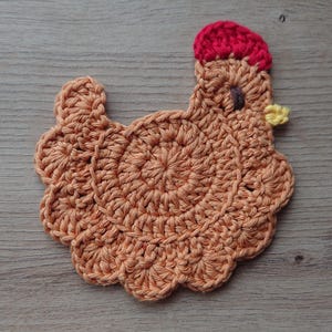 Stardew Valley crochet chicken coaster, Handmade drink placemat Caramel Chicken