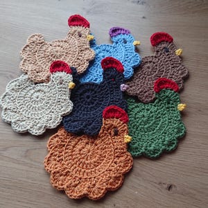 Stardew Valley crochet chicken coaster, Handmade drink placemat image 3