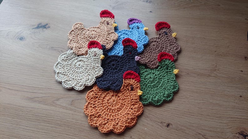Stardew Valley crochet chicken coaster, Handmade drink placemat image 3