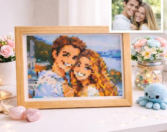 Retrato personalizado con cuentas Perler, recuerdo de arte pixelado hecho a mano, decoración de mosaico fotográfico