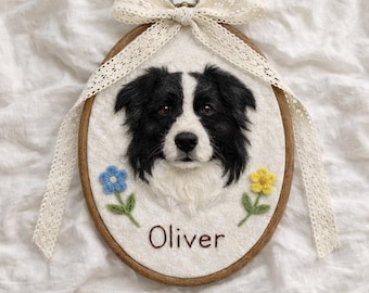 Custom Needle Felted Pet Portrait, Handmade Embroidery Hoop Wall Hanging, Dog Cat Memorial Gift