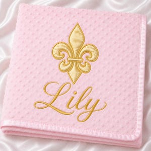 Lilies Lily Lilly Gold Personalised Embroidered Baby Girls Pink Blanket Crib Cot Pram Moses Basket Hospital Sets Baby Shower Gift Car Seat