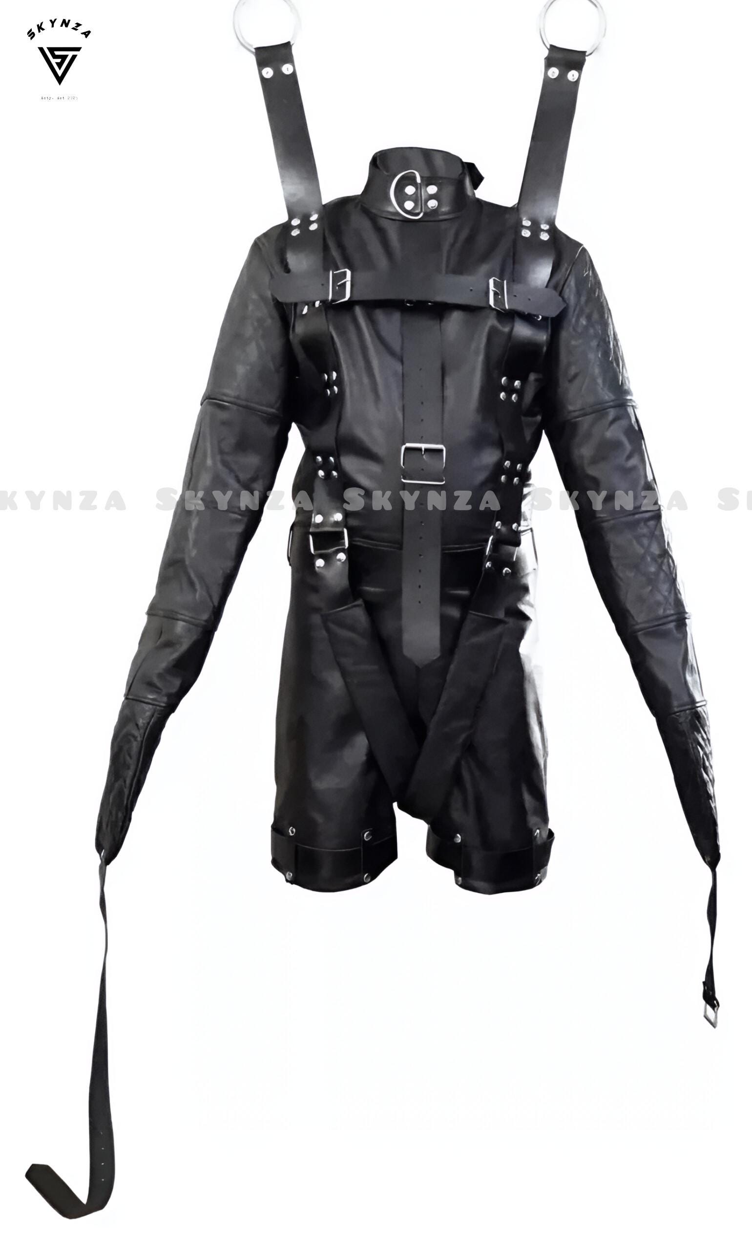 Strict Jacket Black Leather Straitjacket – Full Restraint Bondage Jacket With Straps ...