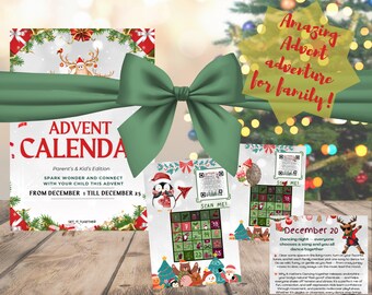 Calendario dell'Avvento digitale da 30 pagine con codici QR per famiglie e bambini