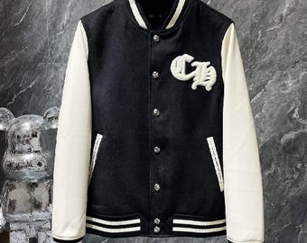 Schwarz & Weiße Varsity Jacke | Klassischer Letterman-Stil | Unisex Streetwear Jacke
