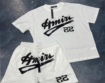 Weißes Mesh T-Shirt & Shorts Set | Atmungsaktives Sommer zweiteiliges Outfit