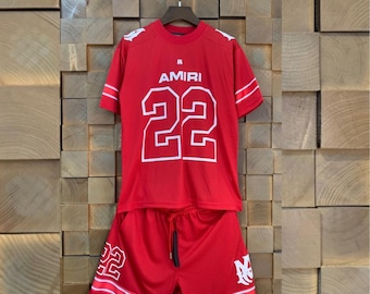 Mesh Jersey T-Shirt & Shorts Set | Rot Atmungsaktives Sommer Zweiteiler Outfit