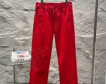 Red Cross Patch Denim Jeans | Custom Streetwear Levi’s Style Pants