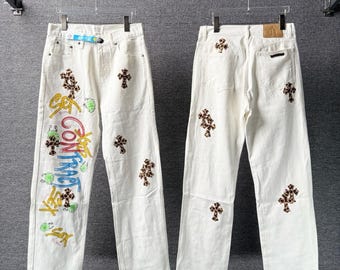 Cross Patch Denim Jeans | CONTRACT Lettering Streetwear Pants