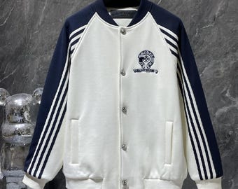 Weiß & Marineblau Varsity Jacke | Klassischer Kontrast Letterman Stil | Unisex Streetwear