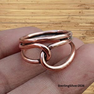 Handmade Pure Copper Ring for Women Men - Rustic Interlinked Infinity Love Knot Band - 7th Anniversary Gift