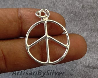 Sterling Silver Peace Sign Pendant, Handmade Hippie Boho Charm