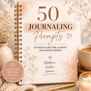 Dagboksuppmaningar på tyska | 50 dagboksfrågor | Självreflektion | Självkärleksdagbok | Mindfulness | Dagboksövningar