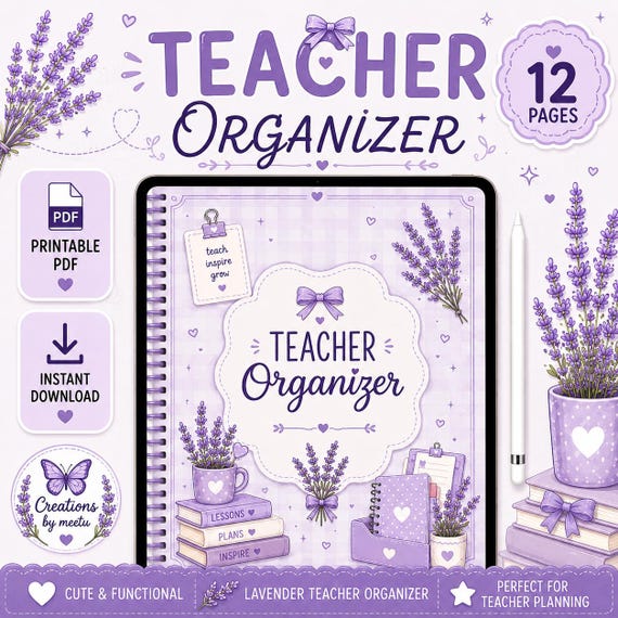 Lavender Teacher Planner | Teacher Organizer | Lesson & Grade Tracker PDF