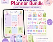 Kawaii Teacher Planner Bundle | Daily Planner, Stickers, Bookmarks (Digital Download)